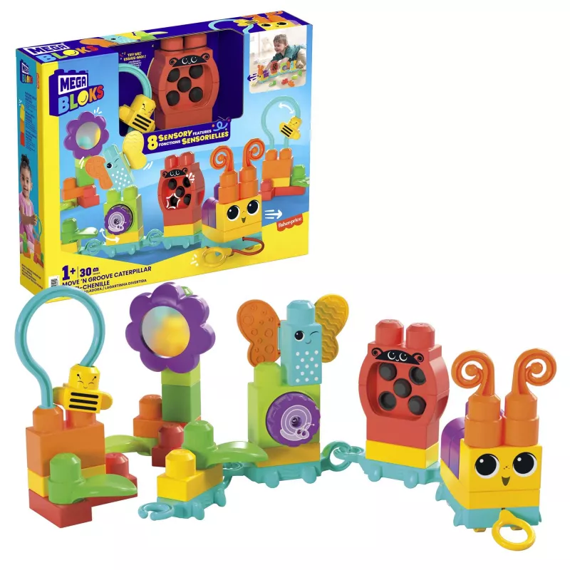Set da costruzione MEGA BLOKS Move 'n Groove Caterpillar di MATTEL — 30 pezzi, plastica, multicolore, da 1 anno