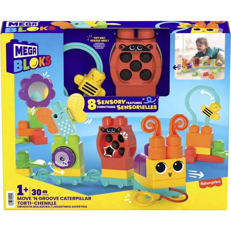 Set da costruzione MEGA BLOKS Move 'n Groove Caterpillar di MATTEL — 30 pezzi, plastica, multicolore, da 1 anno