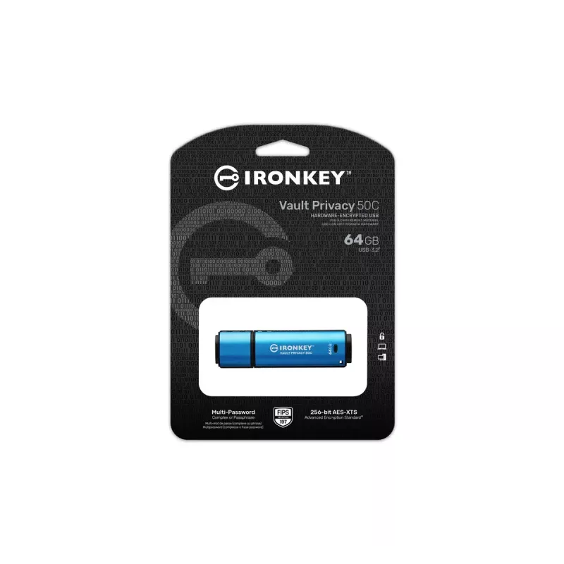 Kingston Technology IronKey 64GB USB-C Vault Privacy 50C AES-256 crittografata, FIPS 197