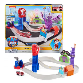 PAW Patrol, set pista True Metal Total City Rescue con veicolo Marshall esclusivo, scala 1:55, giocattolo per bambini dai 3 anni