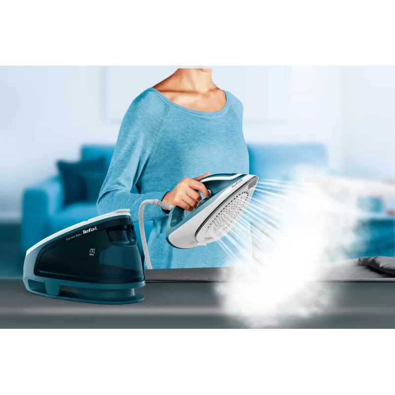 Tefal Express Easy SV6131E0 stazione di stiro a vapore, 5,8 bar, 120 g/min, colpo di vapore 350 g/min, 1,7 l, spegnimento automatico, bianco/turchese