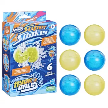 Palloncini d'acqua HASBRO Nerf Super Soaker Hydro Balls — serbatoio integrato, 6 pezzi, plastica, blu/giallo, età 6+