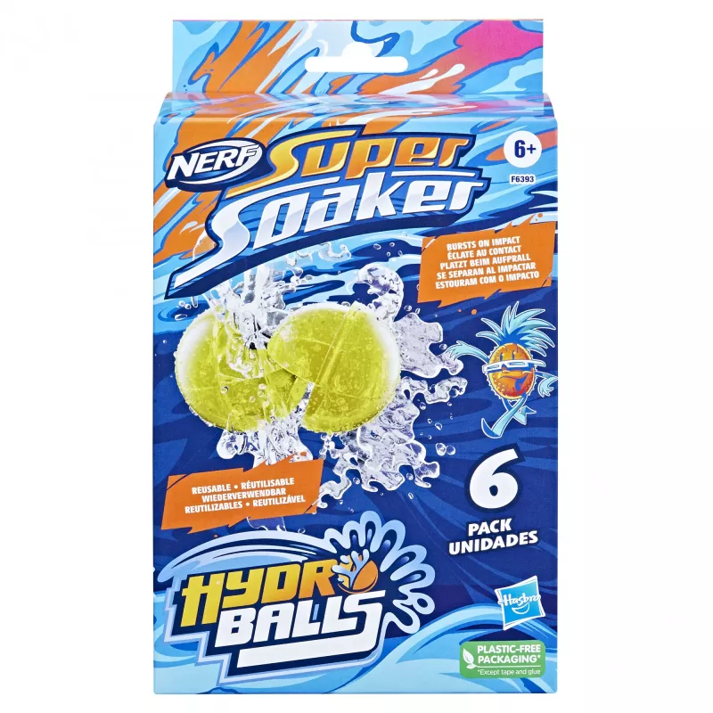 Palloncini d'acqua HASBRO Nerf Super Soaker Hydro Balls — serbatoio integrato, 6 pezzi, plastica, blu/giallo, età 6+