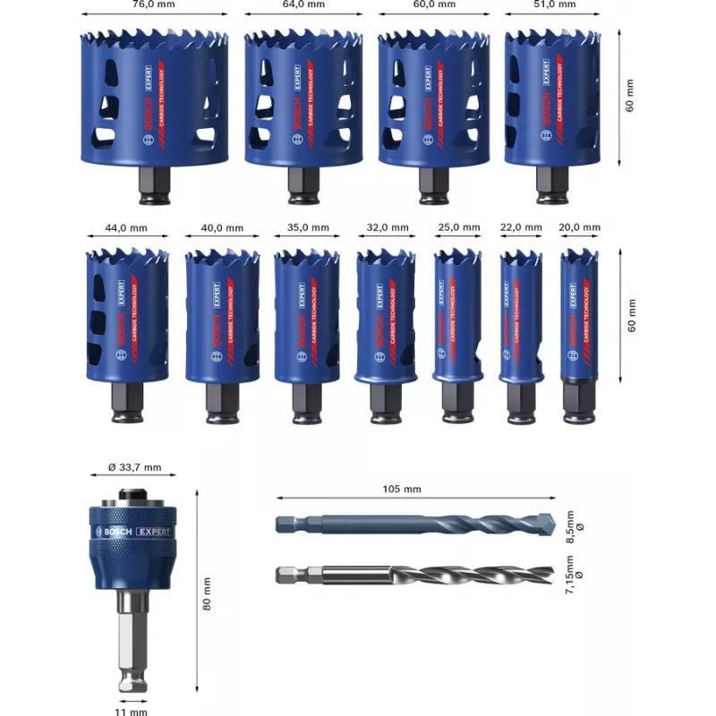 Bosch 2 608 900 447 Expert Tough Material set di seghe a tazza, 14 pz., 20–76 mm