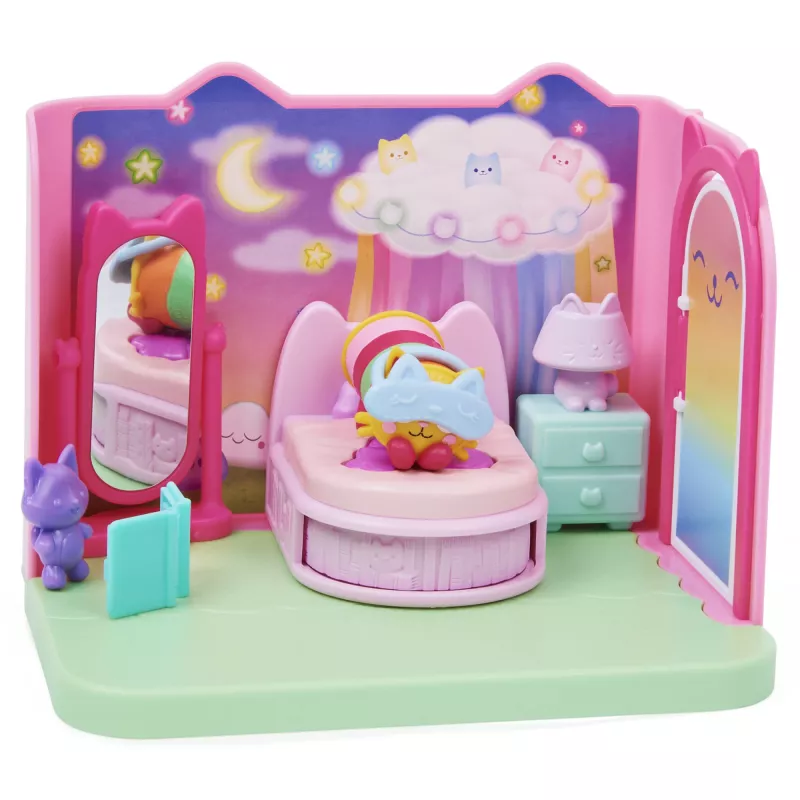 Gabby's Dollhouse, camera da letto Dolci Sogni con figura Pillow Cat e 3 accessori, 3 mobili e 2 consegne, giocattolo per bambini dai 3 anni