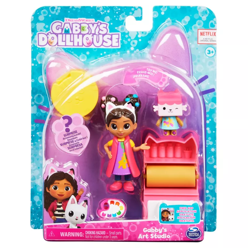 Gabby's Dollhouse, set atelier artistico con 2 personaggi giocattolo, 2 accessori, consegna e mobile, giocattolo per bambini dai 3 anni