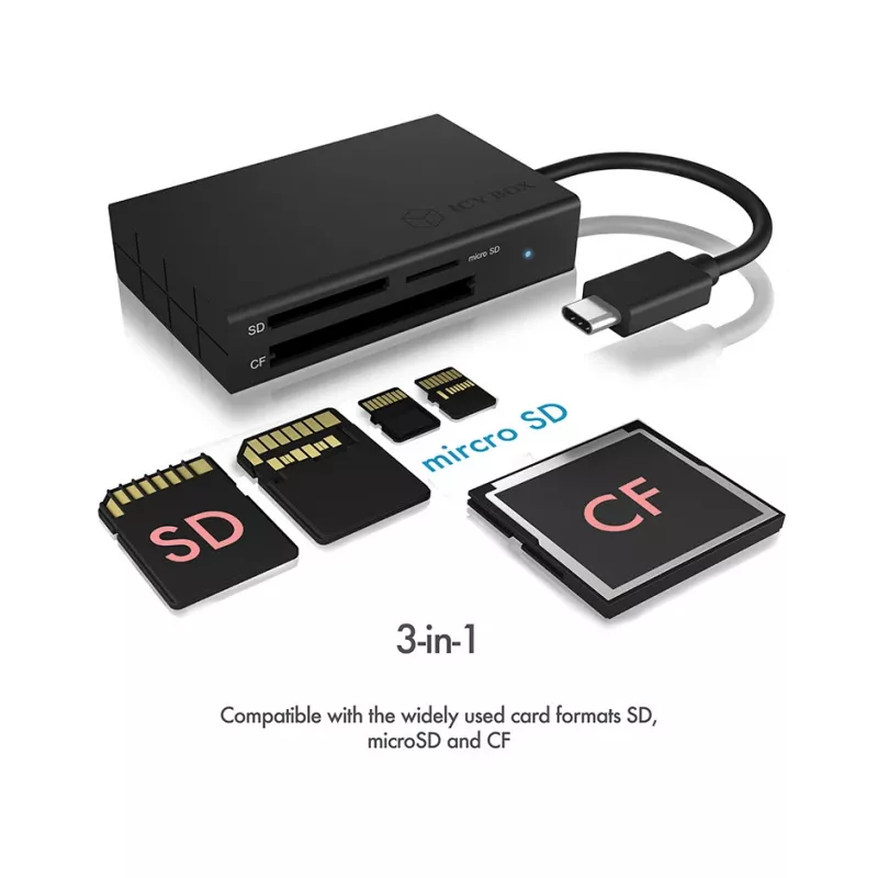 ICY BOX IB-CR401-C3 lettore di schede USB 3.2 Gen 1 (3.1 Gen 1) Type-C nero