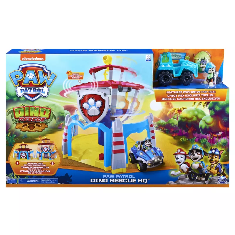 PAW Patrol, Dino Rescue HQ set di gioco con suoni e figura esclusiva Rex e veicolo