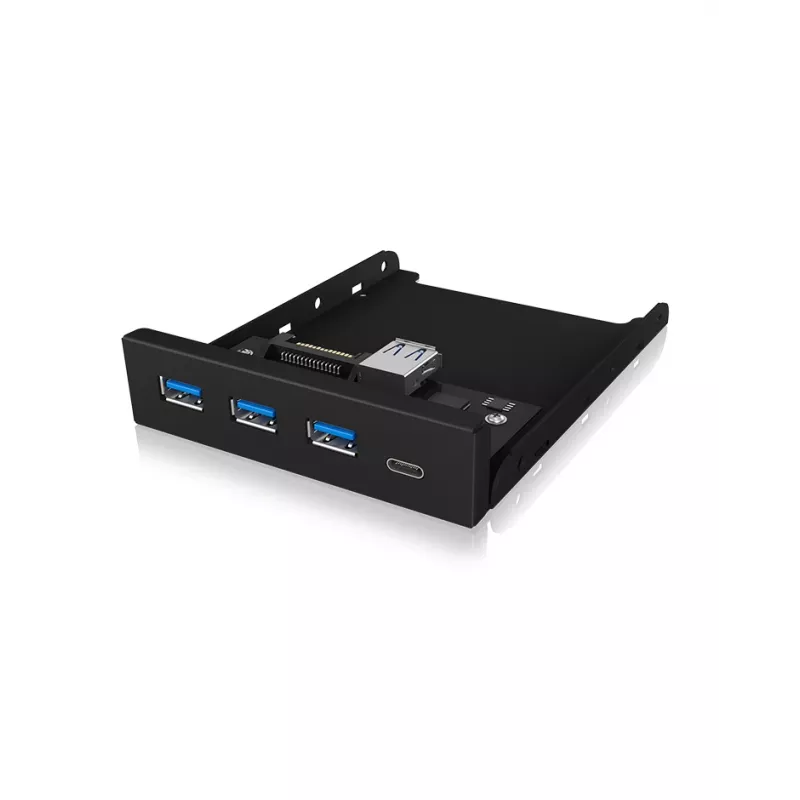 ICY BOX IB-HUB1418-i3 pannello frontale da 3,5 pollici con hub USB 3.0, 3x USB Type-A, 1x USB Type-C, nero