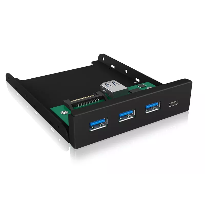 ICY BOX IB-HUB1418-i3 pannello frontale da 3,5 pollici con hub USB 3.0, 3x USB Type-A, 1x USB Type-C, nero