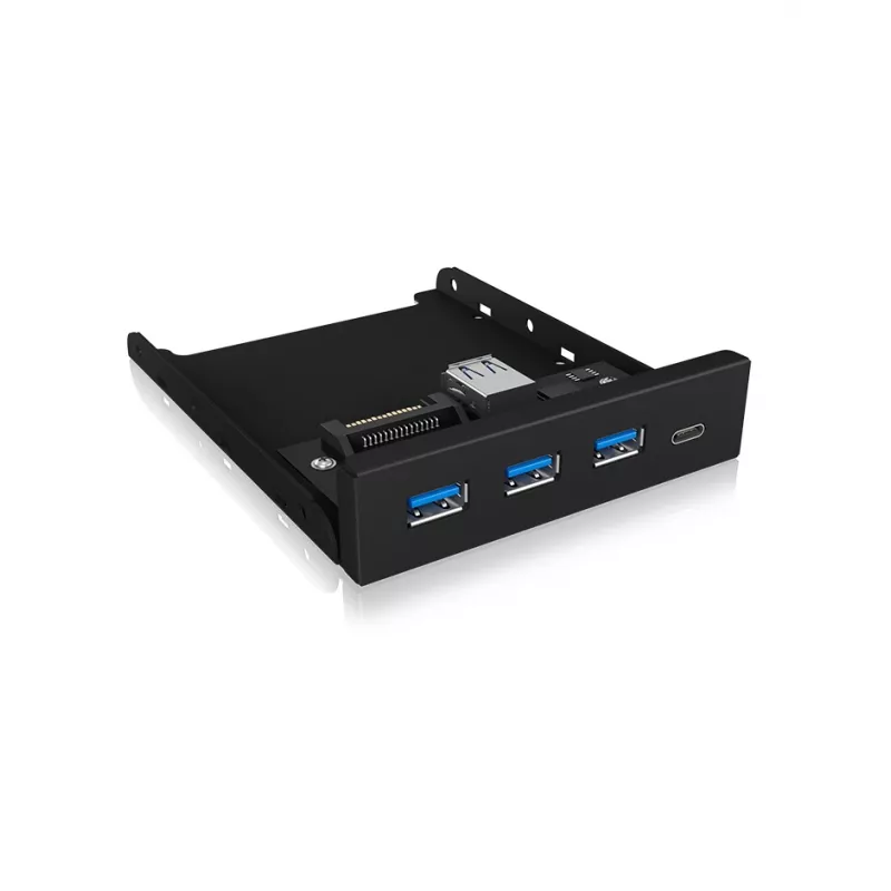 ICY BOX IB-HUB1418-i3 pannello frontale da 3,5 pollici con hub USB 3.0, 3x USB Type-A, 1x USB Type-C, nero