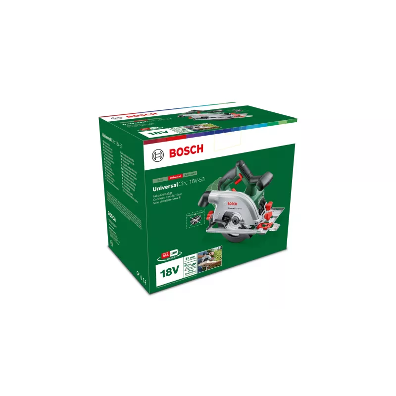 Bosch UniversalCirc 18V-53 sega circolare a batteria, 18 V, lama da 160 mm, profondità di taglio 53 mm, senza batteria e caricabatterie, verde/nero