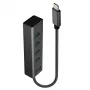 Lindy Hub USB 3.2 Type-C a 4 porte, USB 3.2 Gen 1 (3.1 Gen 1) Type-C, USB 3.2 Gen 1 (3.1 Gen 1) Type-A, 5000 Mbit/s, grigio, alluminio, plastica, 0,3 m