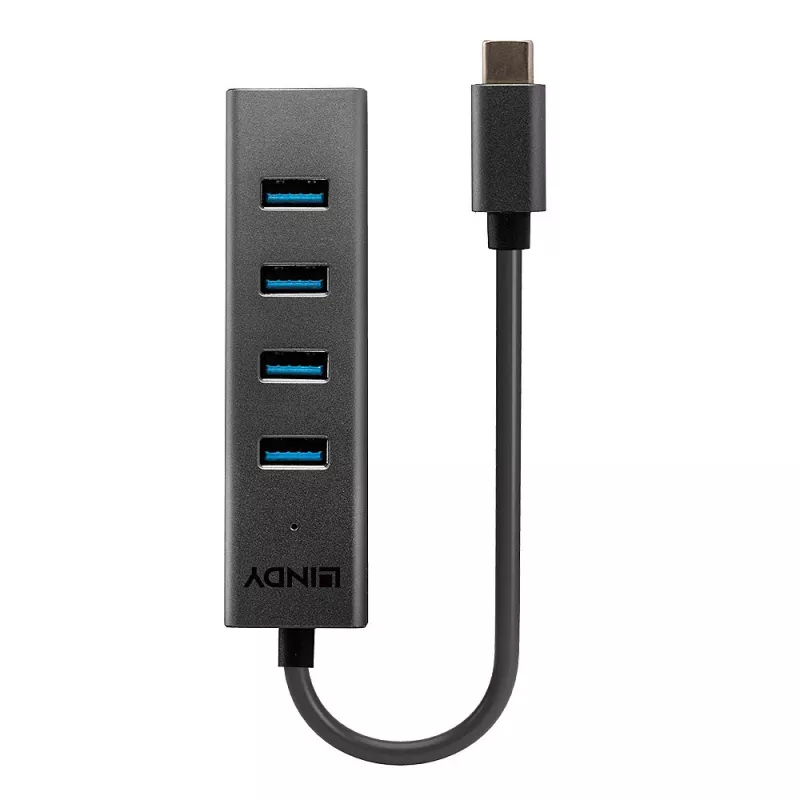 Lindy 43325 hub USB 3.2 Gen 1 Type-C a 4 porte, 4x USB-A, 5 Gbps, grigio, alluminio/plastica