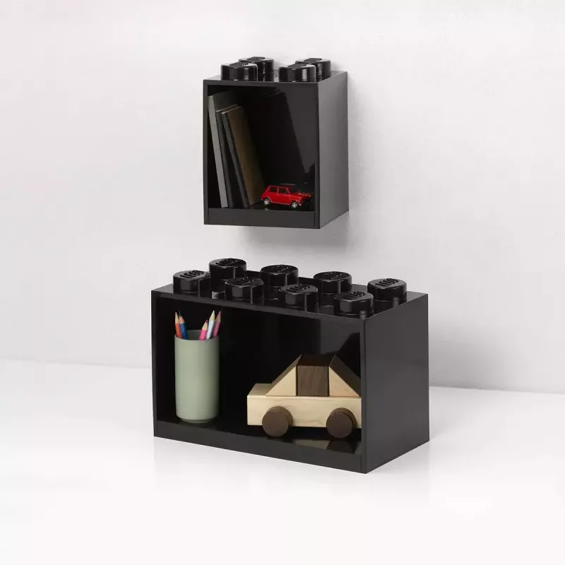 room copenhagen LEGO Brick Shelf 8+4 nera — mensola da parete modulare con 2 ripiani