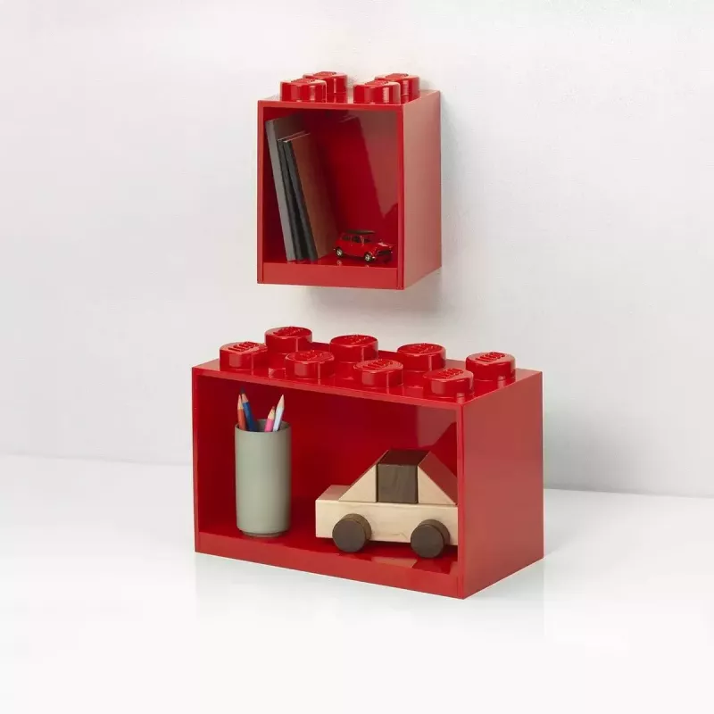 Mensola Room Copenhagen LEGO Brick Shelf 8+4 rossa, 2 ripiani