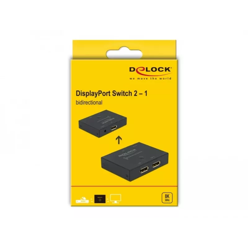 DELOCK switch DisplayPort 2 - 1 - bidirezionale 8K 30 Hz