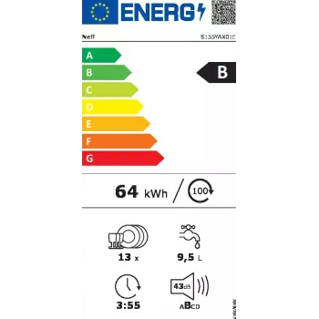 Neff S155YAX01E lavastoviglie completamente integrabile 13 coperti