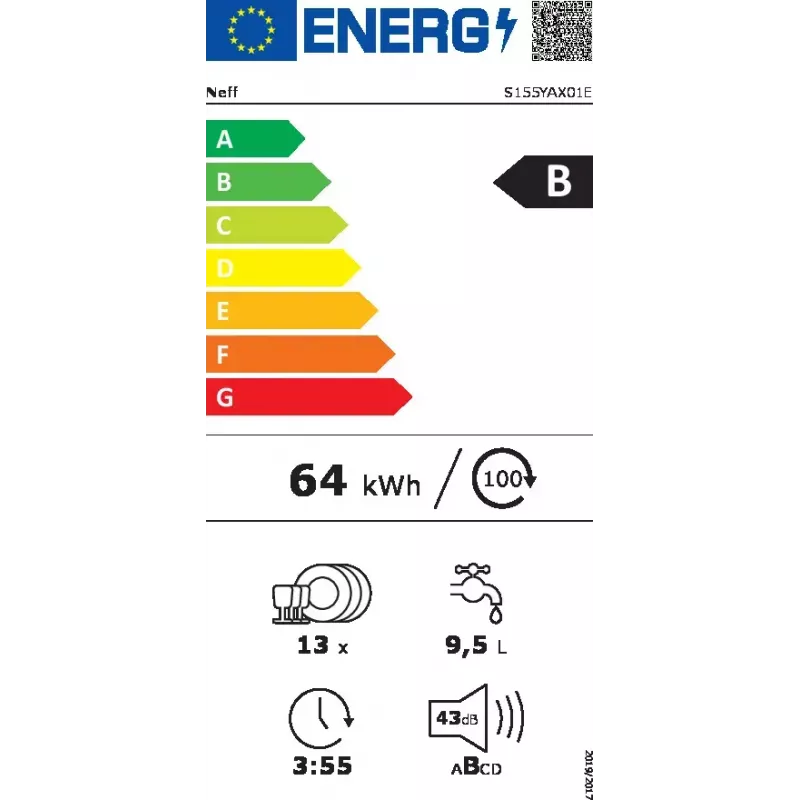 Neff S155YAX01E lavastoviglie completamente integrabile 13 coperti