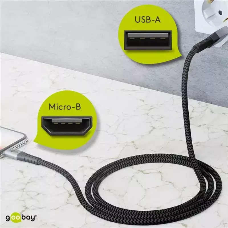 Cavo USB Wentronic 49282 USB 2.0 1 m Micro-USB B USB A nero grigio