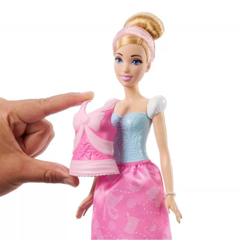 Disney Princess 2 in 1 storie Cinderella bambola moda con 2 top intercambiabili, 2 gonne e 9 accessori