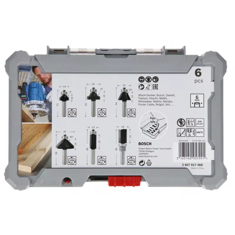Set di frese Bosch, 6 pz., codolo 6 mm