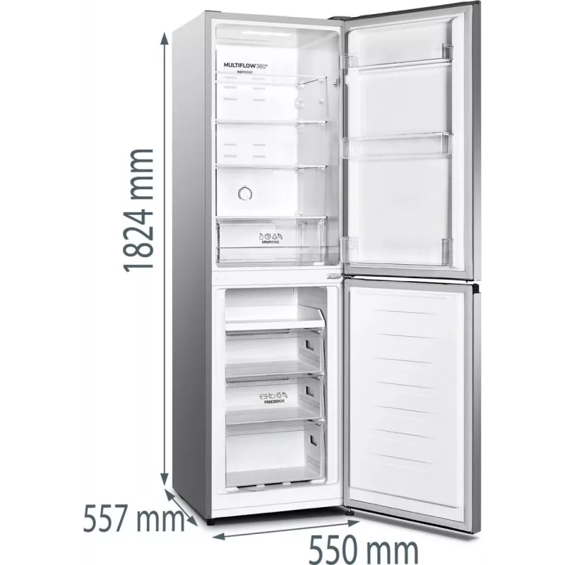 Gorenje NRK418DCS4 frigorifero combinato a libera installazione, 256 l (171 l + 85 l), classe D, 182,4 cm, argento