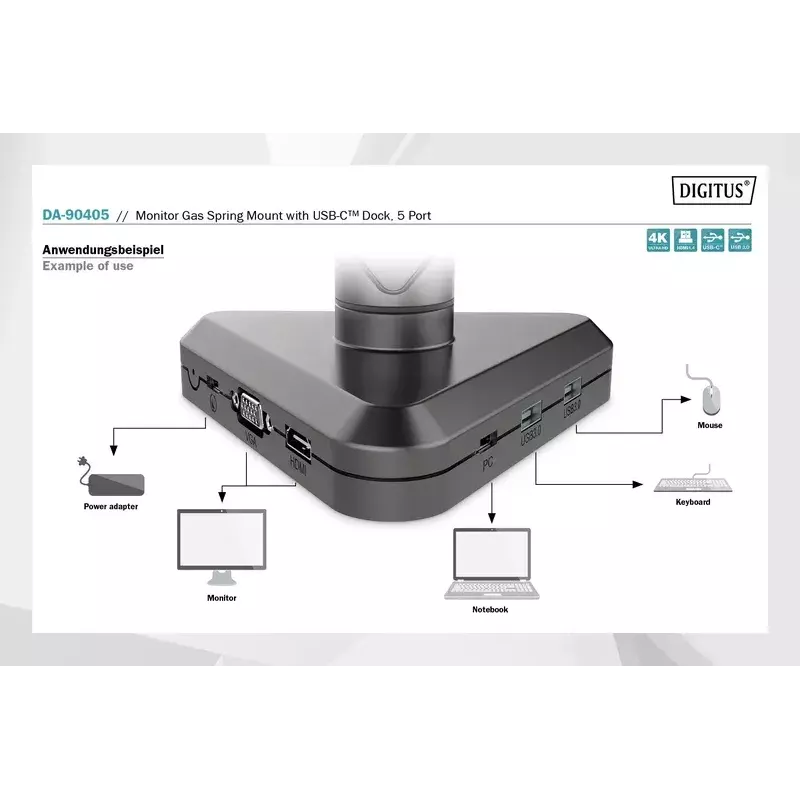 Supporto per monitor Digitus DA-90405 con docking station