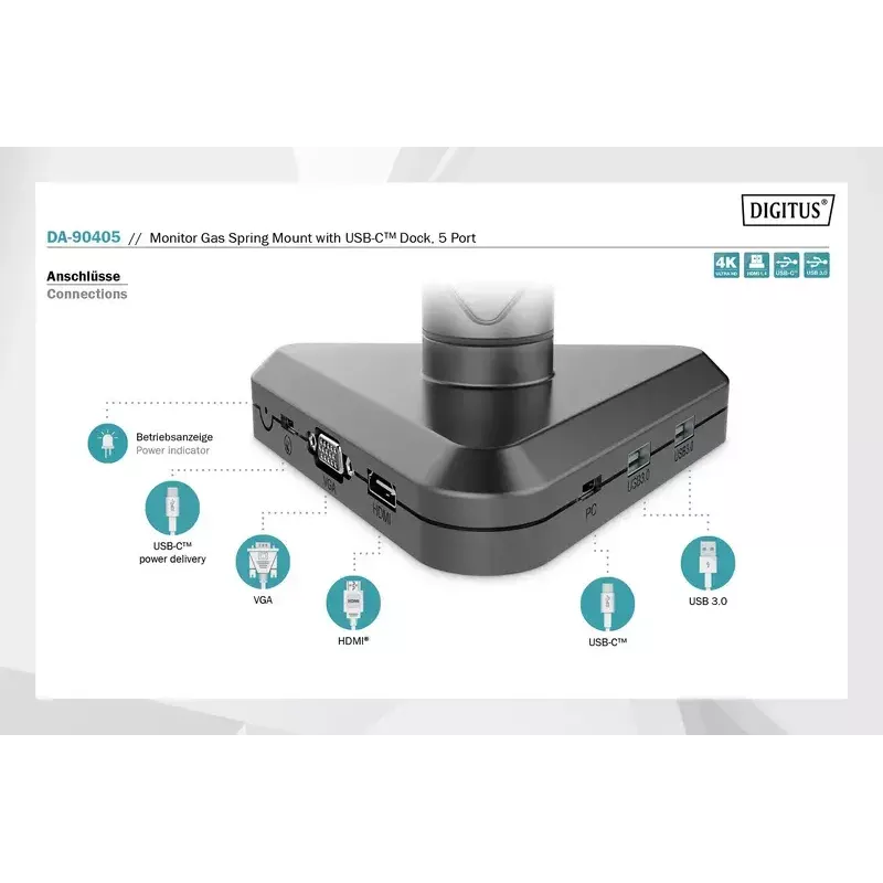Supporto per monitor Digitus DA-90405 con docking station