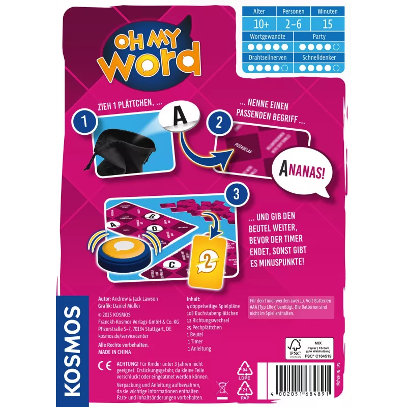 Kosmos Oh my word 684891 gioco di società party, 2-6 giocatori, 15 min, da 10 anni