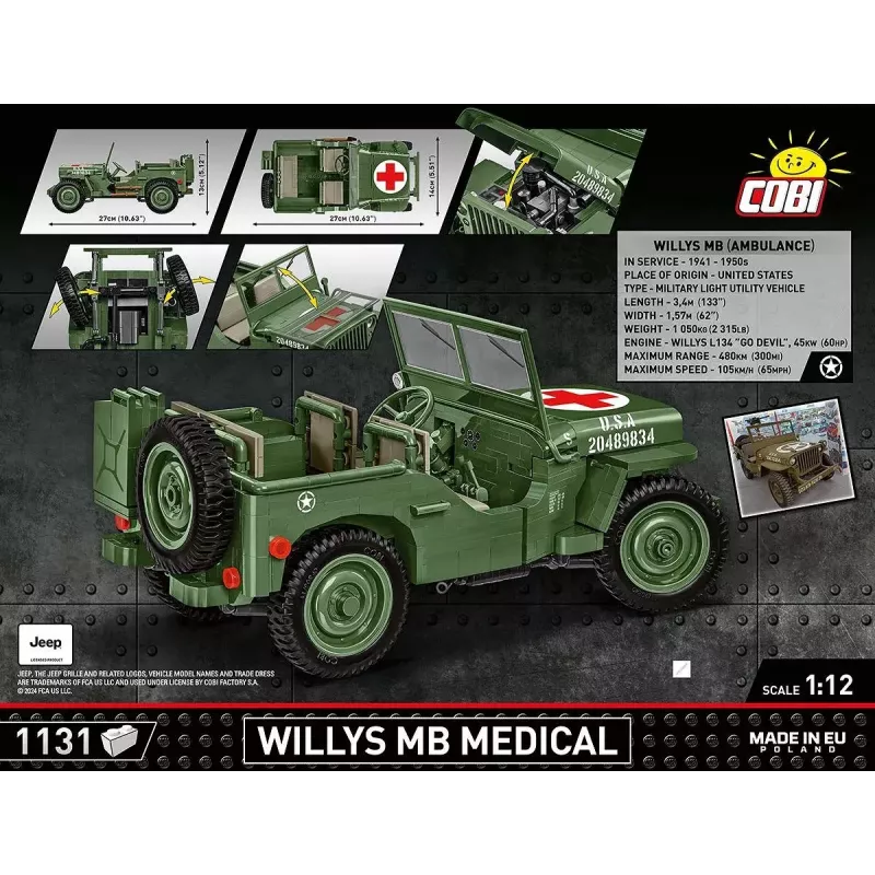 Cobi COBI-2806 Willys MB Medical set di costruzioni, 1131 pezzi, serie Historical Collection, plastica, 10+