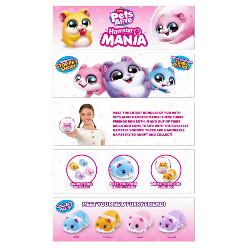 Criceto giocattolo Zuru Pets Alive Hamster Mania — criceto interattivo a batteria, da 3 anni, AAA