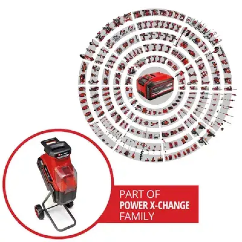 Einhell REDAXXO 36/25 biotrituratore a coltelli a batteria da giardino, 36 V (2x18 V), ramo max 25 mm, solo corpo senza batteria e caricabatterie, rosso/nero