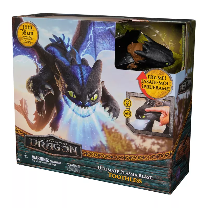 Action figure Spinmaster Ultimate Plasma Blast Toothless 25 pollici ali luce e suono, dai 4 anni