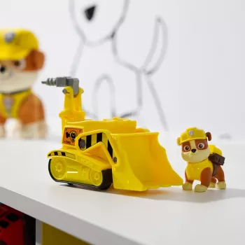 PAW Patrol, il bulldozer di Rubble camion giocattolo con action figure da collezione, giocattoli per bambini e bambine dai 3 anni con consapevolezza sostenibile