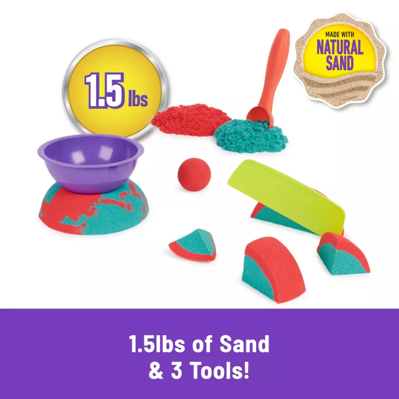 Spin Master Kinetic Sand Mold n' Flow Set sabbia per giocare, 680 g, rosso/turchese, dai 3 anni