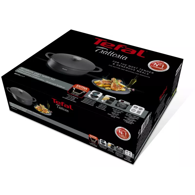 Padella Tefal Trattoria E2187274 rotonda nera in alluminio 28 cm