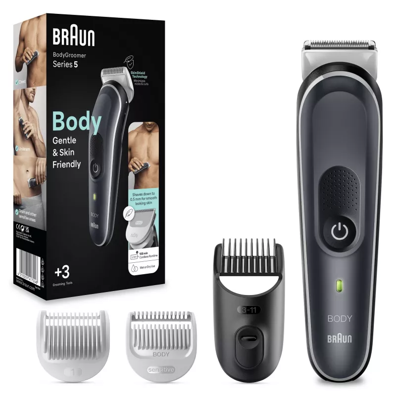 Braun BodyGroomer rasoio per il corpo 5 BG5340, con tecnologia SkinShield e 2 accessori