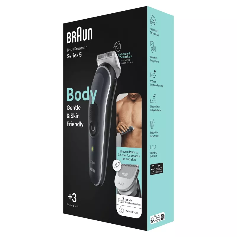 Braun BodyGroomer rasoio per il corpo 5 BG5340, con tecnologia SkinShield e 2 accessori