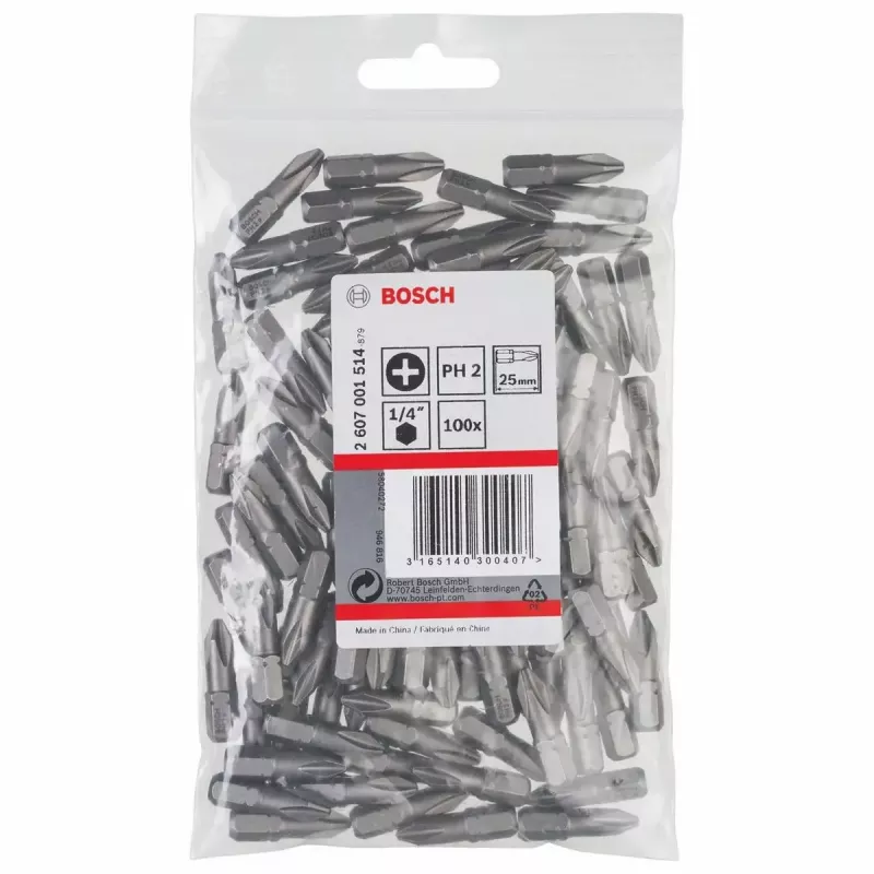 Punte per cacciavite Bosch 2607001514 100 pezzi PH 2 25 mm esagonale