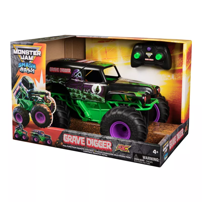 Monster Jam, veicolo radiocomandato ufficiale Smash & Bash Grave Digger per interni ed esterni, monster truck riparabile in scala 1:15, giocattolo per bambini e bambine da 4 anni