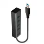 Lindy 43324 hub USB 3.0 a 4 porte, USB 3.2 Gen 1 Type-A, 5 Gbit/s, cavo integrato, alluminio/plastica, nero