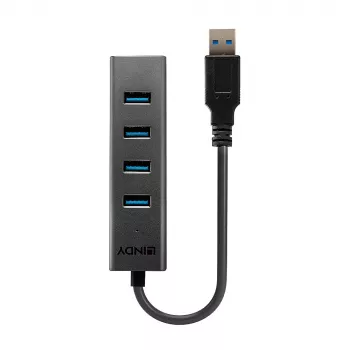 Hub USB Lindy 4 porte USB 3.0, USB 3.2 Gen 1 (3.1 Gen 1) Type-A, USB 3.2 Gen 1 (3.1 Gen 1) Type-A, 5000 Mbit/s, nero, alluminio, plastica, 0,3 m