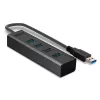 Lindy 43324 hub USB 3.0 a 4 porte, USB 3.2 Gen 1 Type-A, 5 Gbit/s, cavo integrato, alluminio/plastica, nero