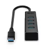 Lindy 43324 hub USB 3.0 a 4 porte, USB 3.2 Gen 1 Type-A, 5 Gbit/s, cavo integrato, alluminio/plastica, nero