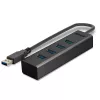 Lindy 43324 hub USB 3.0 a 4 porte, USB 3.2 Gen 1 Type-A, 5 Gbit/s, cavo integrato, alluminio/plastica, nero