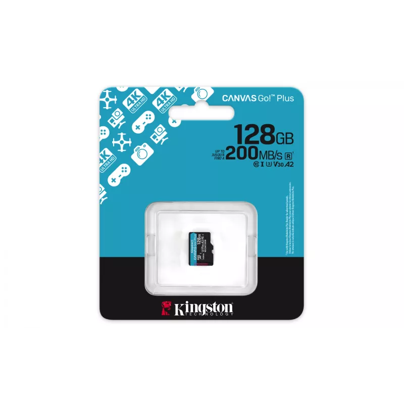 Kingston Technology 128 GB microSDXC Canvas Go Plus Gen4 200R A2 U3 confezione singola senza ADP