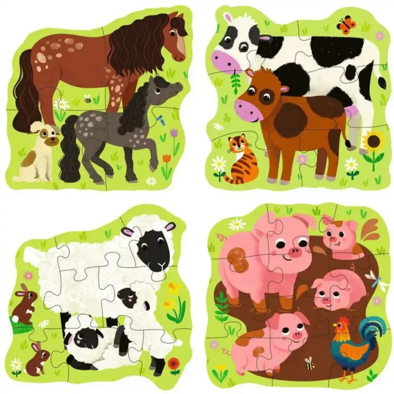 Puzzle Ravensburger UP! Animali della fattoria – set progressivo 4, 6, 8, 10 pezzi