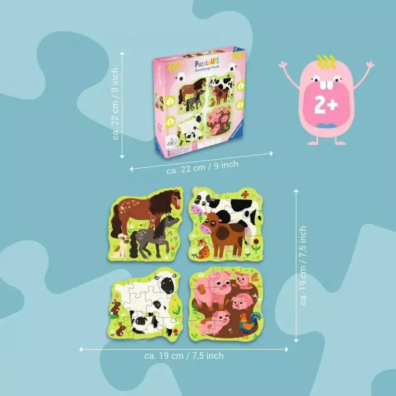 Puzzle Ravensburger UP! Animali della fattoria – set progressivo 4, 6, 8, 10 pezzi