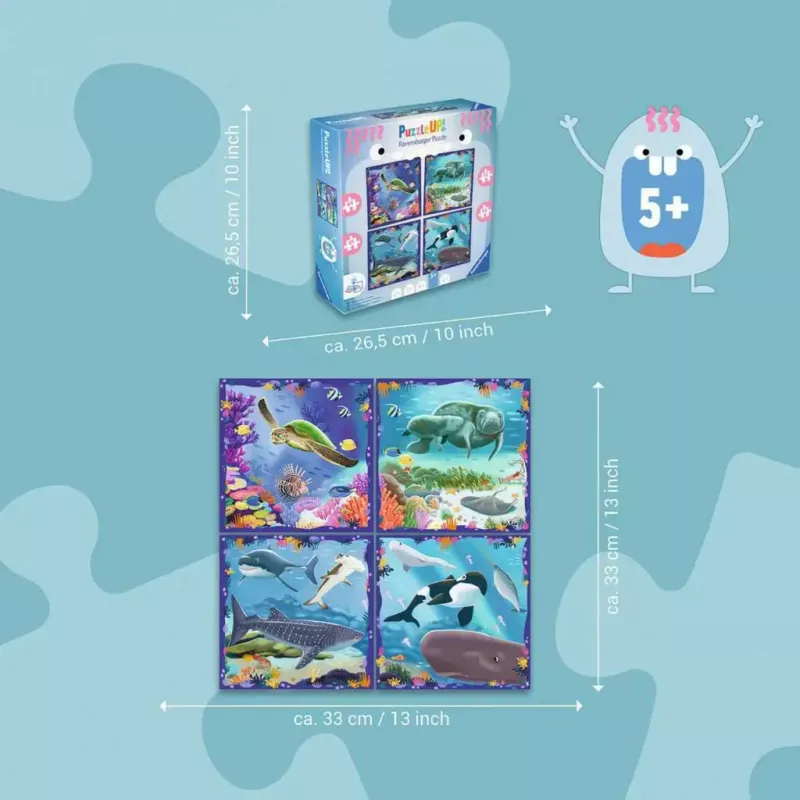 Puzzle Ravensburger UP! Creature marine — set con 64, 72, 81, 90 pezzi